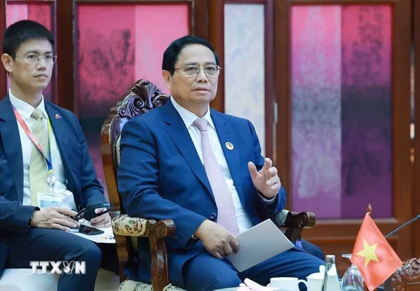 Thủ tướng Phạm Minh Chính phát biểu tại Phiên họp hẹp Hội nghị Cấp cao ASEAN lần thứ 45. (Ảnh: Dương Giang/TTXVN)