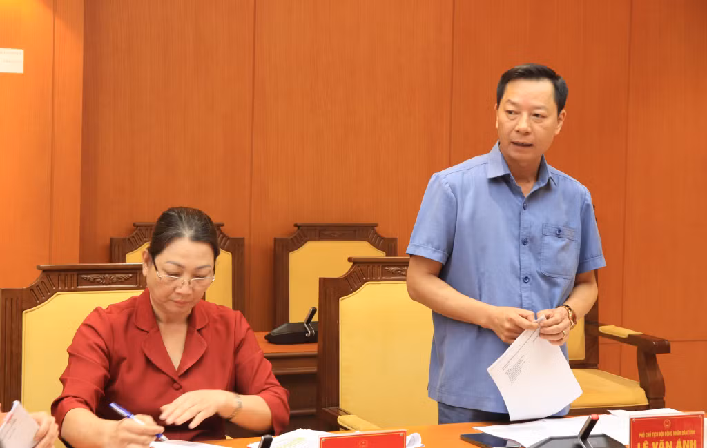 Đồng chí Lê Văn Ánh, Phó Chủ tịch HĐND tỉnh tham gia ý kiến vào dự thảo nghị quyết.