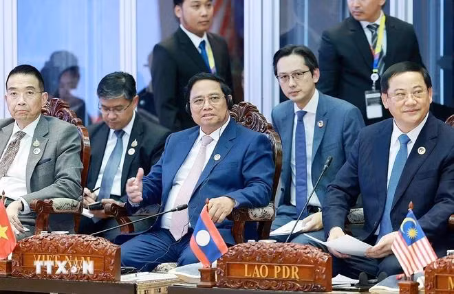 Thủ tướng Phạm Minh Chính tham dự Phiên đối thoại với đại diện Thanh niên ASEAN. (Ảnh: Dương Giang/TTXVN)