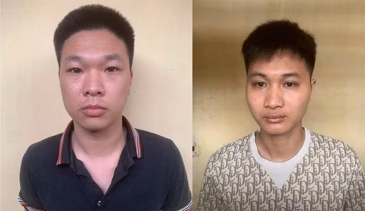 Nguyễn Văn Anh và Nguyễn Xuân Hà tại cơ quan điều tra. (Ảnh: Công an tỉnh Nam Định)