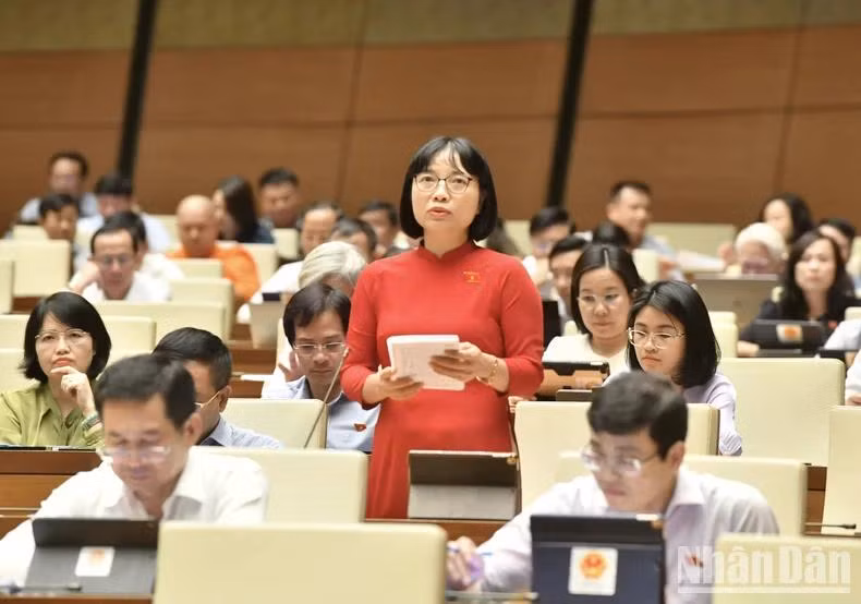 Đại biểu Nguyễn Thị Việt Nga (Hải Dương) phát biểu. (Ảnh: ĐĂNG KHOA)