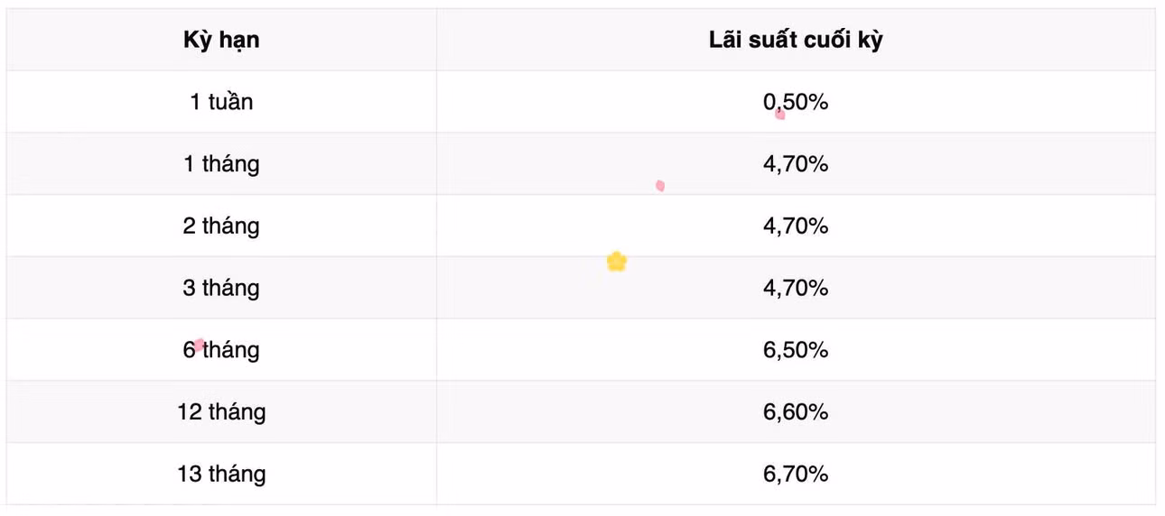 Biểu lãi suất tiết kiệm ngân hàng Vikki Bank. Ảnh: Vikki Bank
