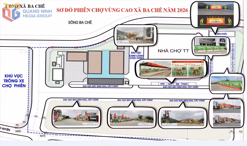 Sơ đồ thiết kế chợ phiên văn hóa vùng cao xã Ba Chẽ.
