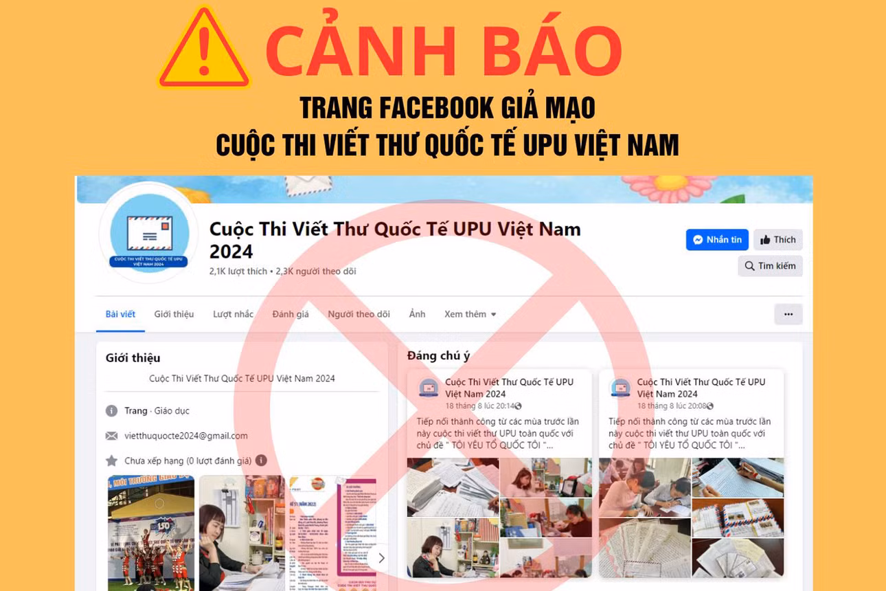 Cảnh báo của Vietnam Post, đơn vị tham gia tổ chức cuộc thi viết thư quốc tế UPU tại Việt Nam. Ảnh: Q.B