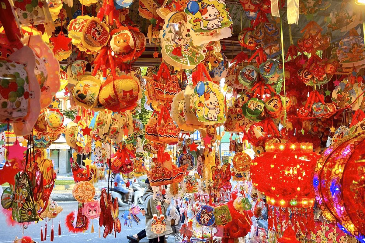 Từ những chiếc lồng đèn ông sao truyền thống, lồng đèn kéo quân đến các mẫu đèn hiện đại với hình ảnh các nhân vật hoạt hình dễ thương, tất cả đều có mặt tại đây.