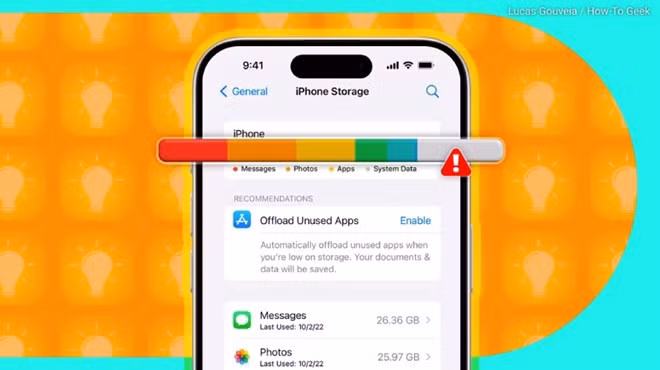 Một số mẹo giúp tránh bị đầy bộ nhớ iPhone. Ảnh: Lucas Gouveia / HowTo Geek