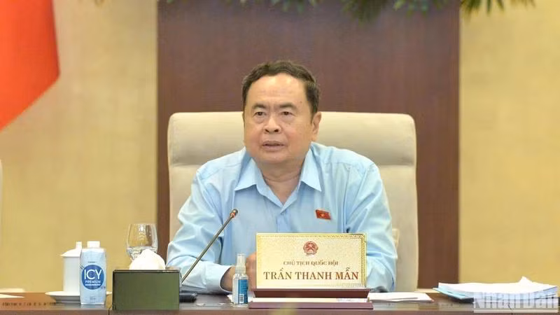 Chủ tịch Quốc hội Trần Thanh Mẫn phát biểu tại phiên họp chuyên đề pháp luật của Ủy ban Thường vụ Quốc hội sáng 14/8. (Ảnh: DUY LINH)