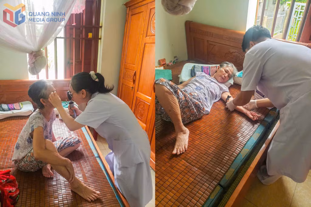 Những trường hợp đặc biệt được các y, bác sĩ Trạm y tế xã Cái Chiên đến khám sàng lọc miễn phí tại nhà.