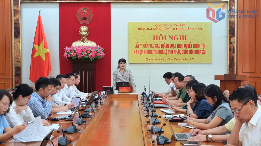 Đồng chí Nguyễn Thị Thu Hà, Phó Trưởng Đoàn ĐBQH tỉnh, chủ trì hội nghị.