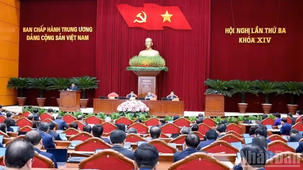 Hội nghị lần thứ ba Ban Chấp hành Trung ương Đảng Cộng sản Việt Nam khóa XIV. (Ảnh: ĐĂNG KHOA)