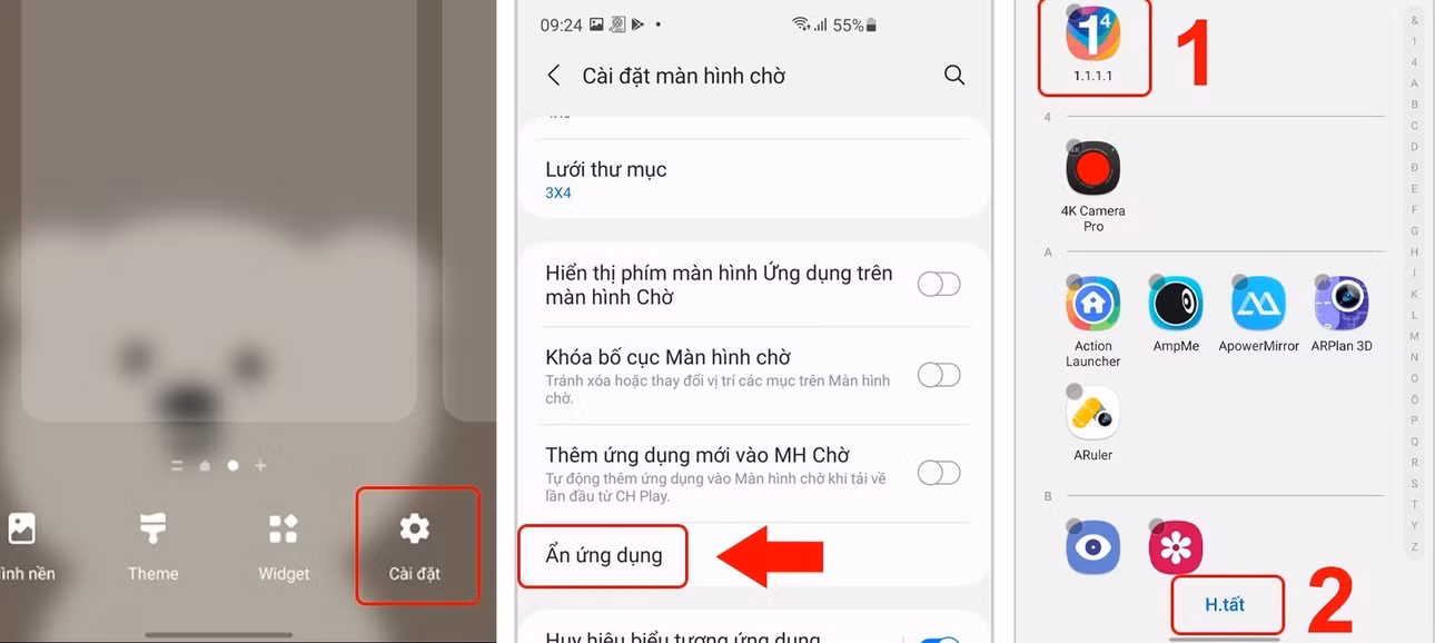 Các bước ẩn ứng dụng trên điện thoại Samsung.