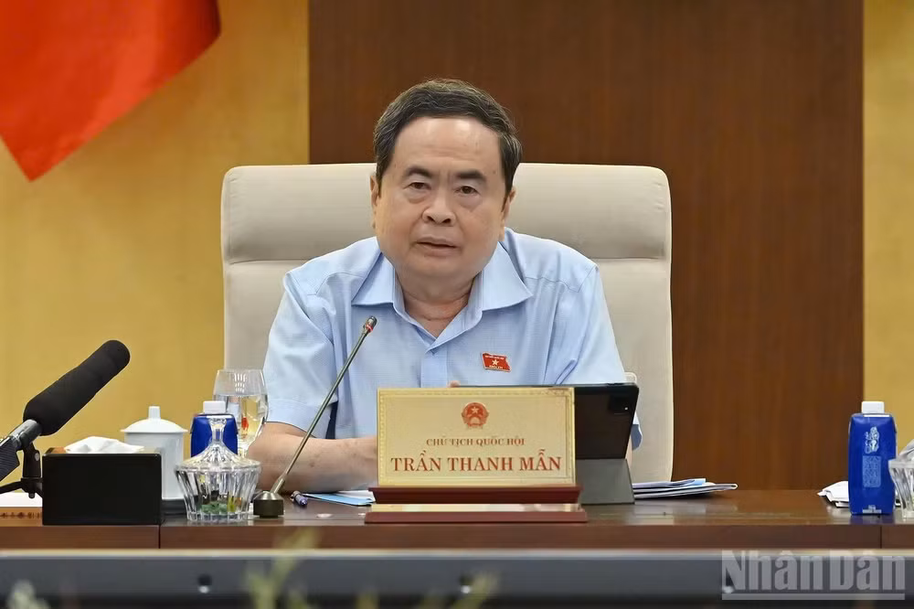 Chủ tịch Quốc hội Trần Thanh Mẫn phát biểu ý kiến tại phiên họp. (Ảnh: THỦY NGUYÊN)