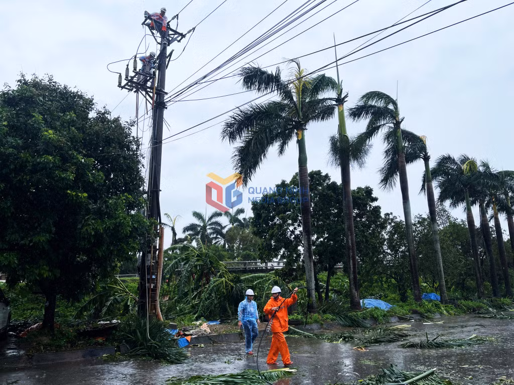 Do ảnh hưởng của mữa bão, nhiều dường dây tại khu vực Móng Cái đã bị hư hỏng, ảnh hưởng đến cuộc sống người dân.