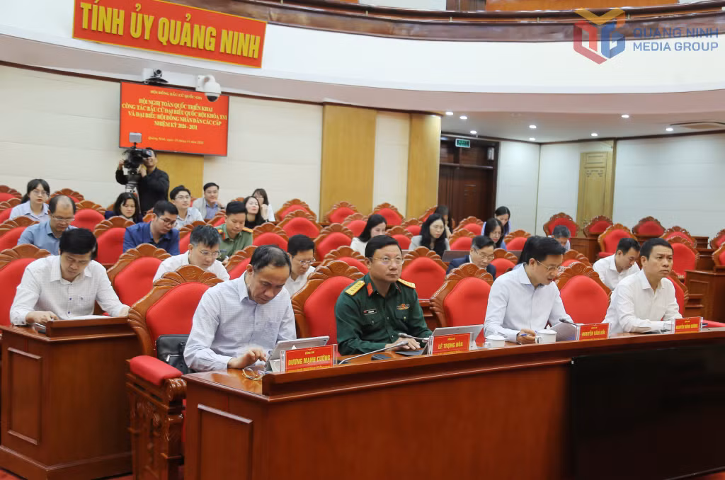 Các đại biểu của tỉnh tham dự hội qua truyền hình trực tuyến.