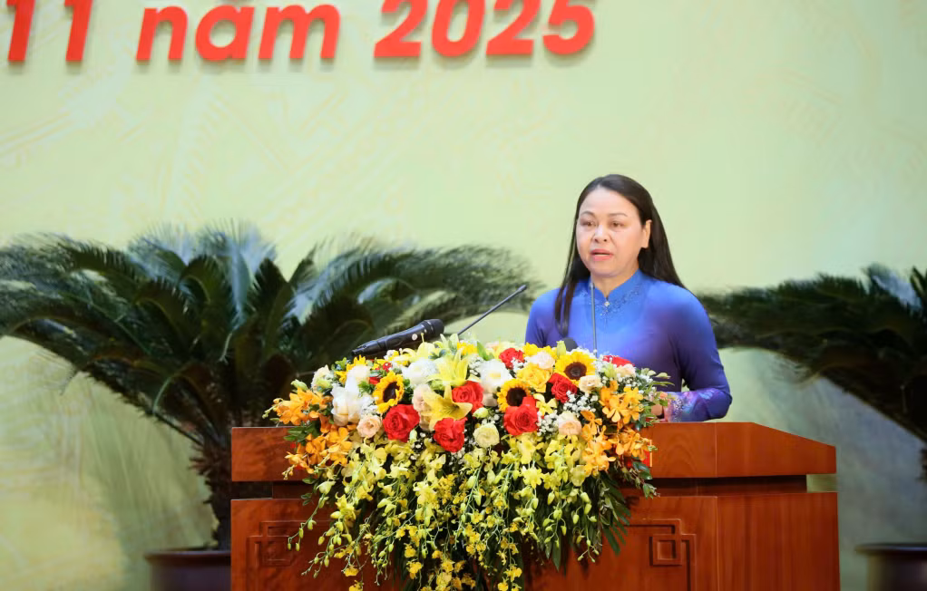 Đồng chí Nguyễn Thị Thu Hà, Ủy viên Trung ương Đảng, Phó Chủ tịch - Tổng thư ký Ủy ban Trung ương MTTQ Việt Nam phát biểu chỉ đạo tại hội nghị.