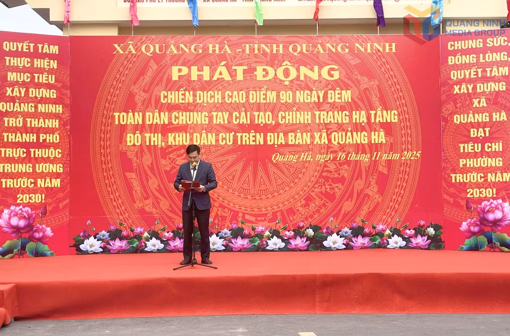 Ông Hoàng Phi Trường, Chủ tịch UBND xã Quảng Hà phát động Chiến dịch cao điểm 90 ngày đêm chỉnh trang đô thị, khu dân cư.