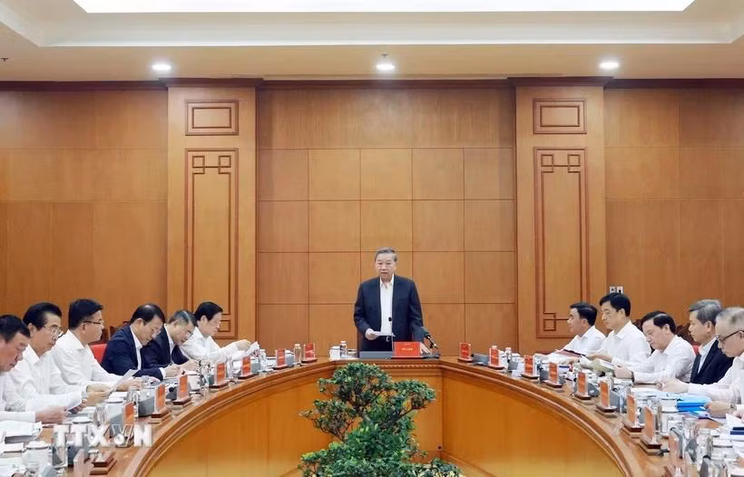 Tổng Bí thư Tô Lâm, Trưởng Ban Chỉ đạo về phòng chống tham nhũng, lãng phí, tiêu cực, phát biểu. (Ảnh: Thống Nhất/TTXVN)