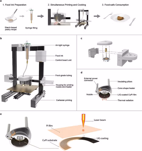 Quy trình chế biến thực phẩm và thiết kế của máy in 3D tích hợp. Ảnh: Advanced Materials