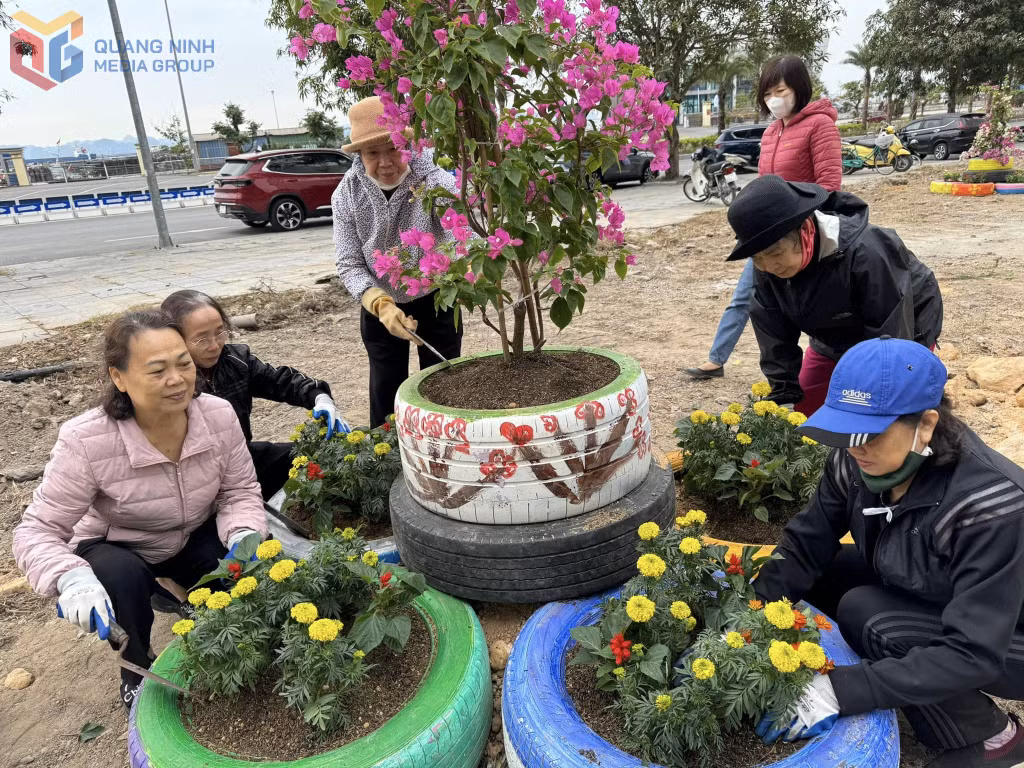 Hội viên phụ nữ phường Hồng Gai (TP Hạ Long) hưởng ứng, thực hiện Đề án “Hạ Long - Thành phố của hoa”.