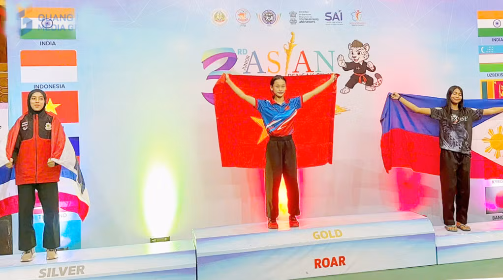 VĐV Quảng Ninh Vũ Thị Anh Thư trong thành phần Đội tuyển Pencak Silat Quốc gia giành HCV nội dung 43kg nữ về cho Việt Nam tại Giải Vô địch Pencak Silat trẻ Châu Á 2025.