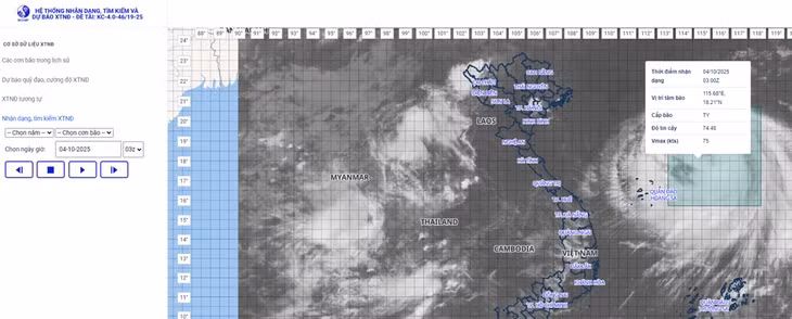 Nhận dạng tự động cơn bão số 11 năm 2025 bằng AI (xác định cường độ, vị trí) - Ảnh: NCHMF