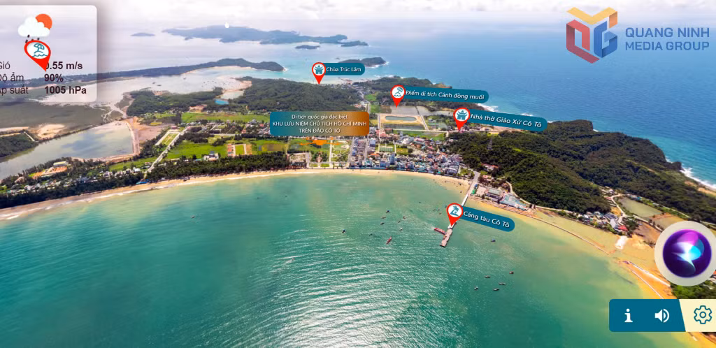 Giao diện của ứng dụng VR 360 giúp du khách có trải nghiệm mới về Di tích Quốc gia đặc biệt Khu lưu niệm Chủ tịch Hồ Chí Minh trên đảo Cô Tô. Ảnh: Duy Khoa