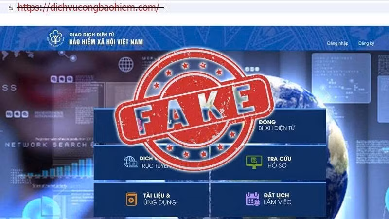 Giao diện trang lừa đảo dichvucongbaohiem.com.