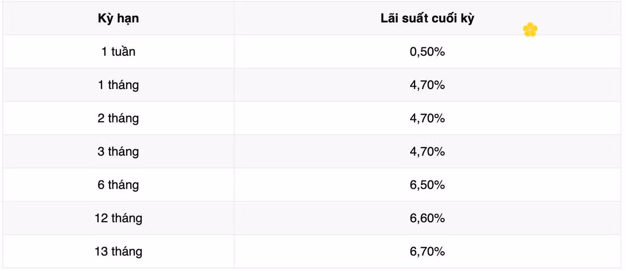 Biểu lãi suất tiết kiệm ngân hàng Vikki Bank. Ảnh: Vikki Bank