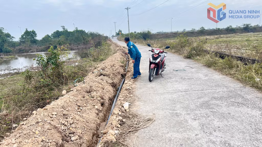 Đường ống cấp nước hơn 2,3 km được kéo đến các hộ dân khu vực đê Quốc gia, thuộc khu Hải Xuân 2, phường Móng Cái 1.