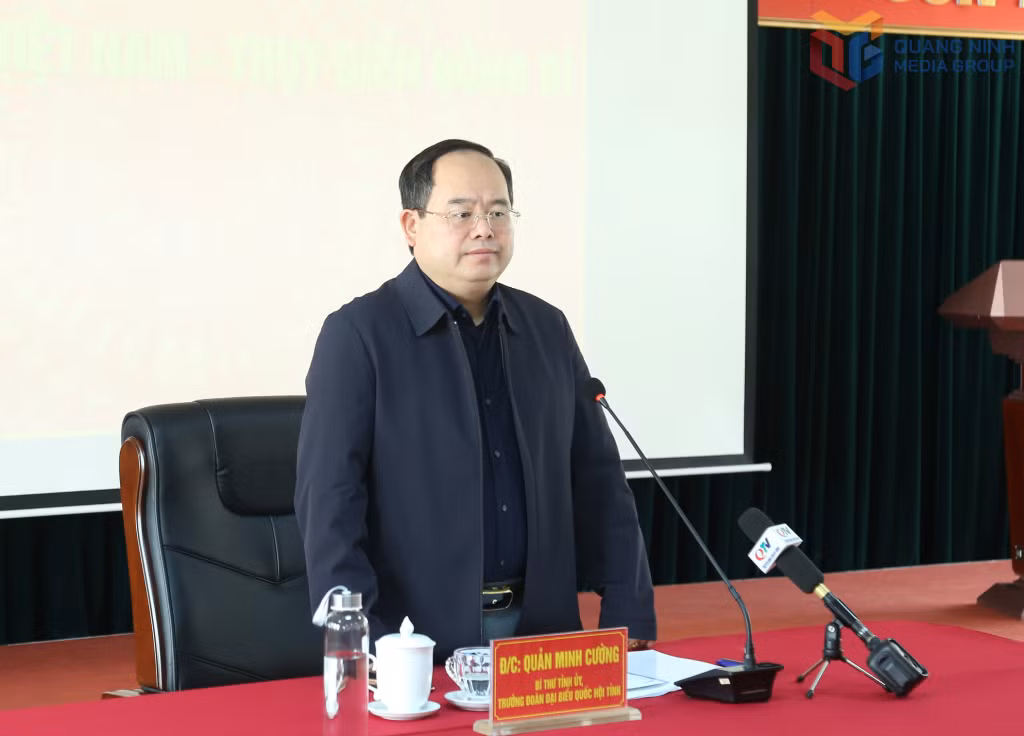 Đồng chí Quản Minh Cường, Bí thư Tỉnh ủy, Trưởng Đoàn ĐBQH tỉnh, phát biểu chỉ đạo tại buổi làm việc.