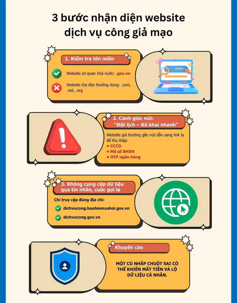 Ba bước nhận diện website dịch vụ công giả mạo.