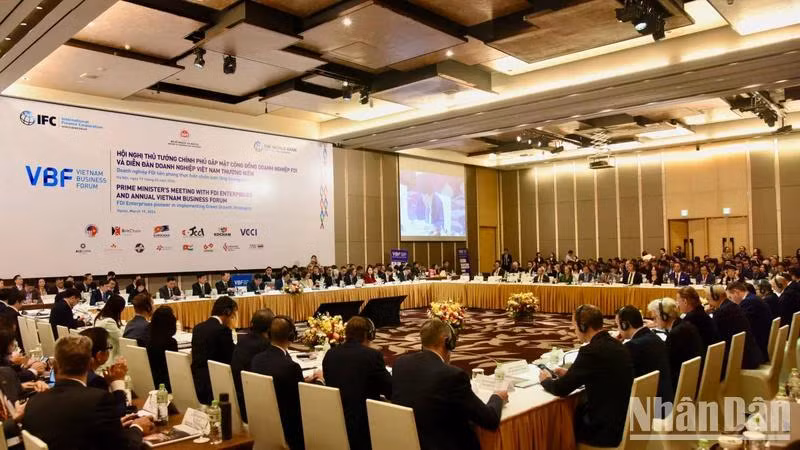 Quang cảnh Hội nghị Thủ tướng Chính phủ gặp mặt cộng đồng doanh nghiệp FDI và Diễn đàn Doanh nghiệp Việt Nam thường niên năm 2024.