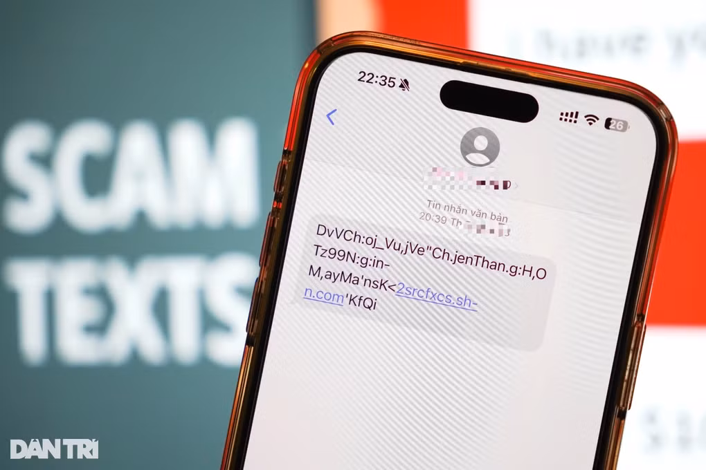 Tin nhắn rác đính kèm đường link đến trang web lừa đảo (Ảnh: Thế Anh).