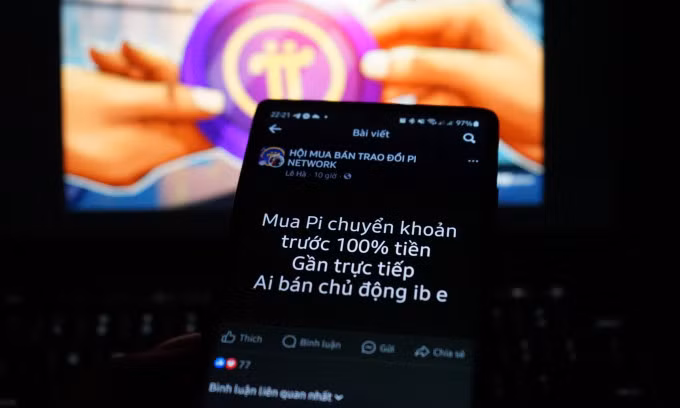 Một bài đăng mua tiền ảo Pi trên Facebook. Ảnh: Bảo Lâm