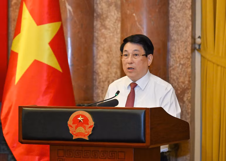 Chủ tịch nước Lương Cường phát biểu tại buổi gặp mặt.