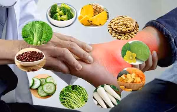 Chế độ ăn uống ảnh hưởng lớn đến người có axit uric cao, bệnh gout. Đồ hoạ: Hạ Mây