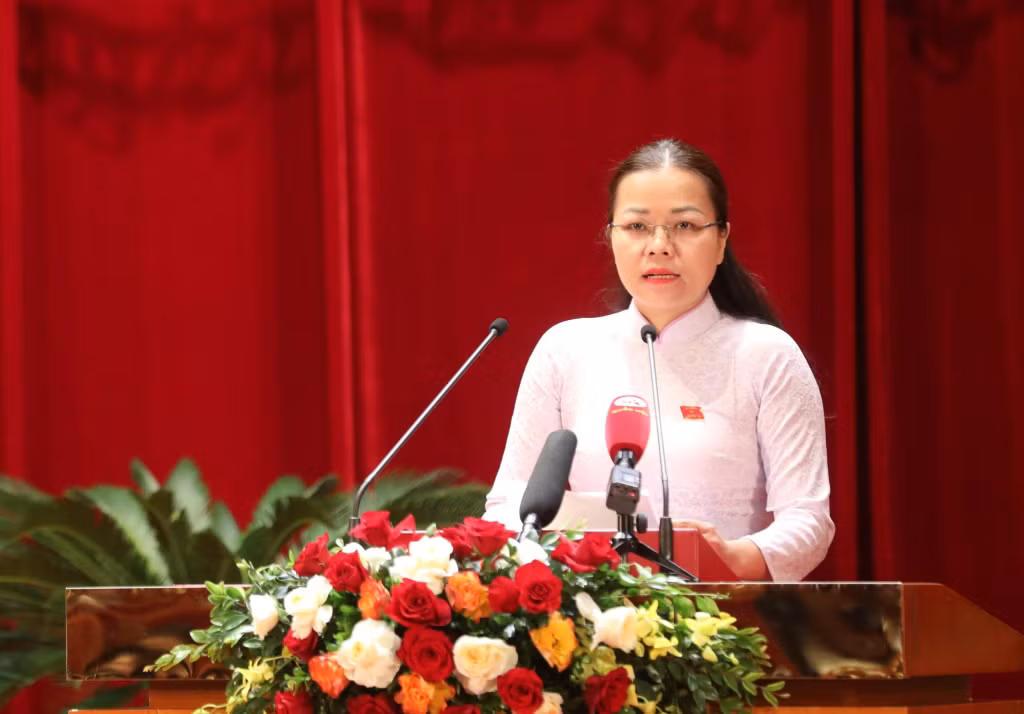 Đồng chí Vũ Thị Diệu Linh, Trưởng Ban Văn hóa - Xã hội HĐND tỉnh cơ bản thống nhất với báo cáo của UBND tỉnh.