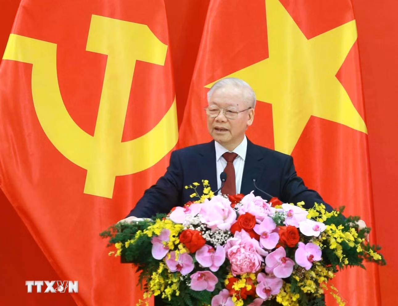 Tổng Bí thư Nguyễn Phú Trọng phát biểu tại buổi gặp gỡ nhân sỹ hữu nghị và thế hệ trẻ Việt Nam-Trung Quốc. (Ảnh: Phương Hoa/TTXVN)