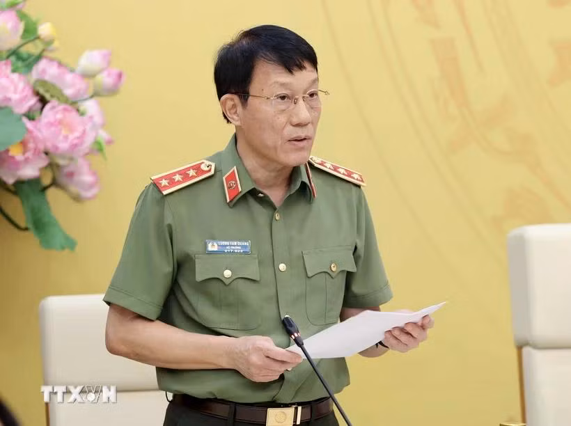 Thượng tướng Lương Tam Quang, Bộ trưởng Bộ Công an phát biểu khai mạc. (Ảnh: Nhan Sáng/TTXVN)