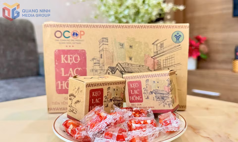 Kẹo Lạc Hồng - Sản phẩm OCOP của Tiên Yên được đóng gói với mẫu mã, bao bì đẹp, hấp dẫn. Ảnh: Mạnh Trường