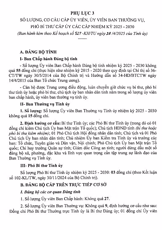 Kế hoạch số 527-KH/TU về Tổ chức đại hội đảng bộ các cấp tiến tới Đại hội đại biểu Đảng bộ tỉnh lần thứ XVI, nhiệm kỳ 2025 - 2030 ảnh 17 Kế hoạch số 527-KH/TU về Tổ chức đại hội đảng bộ các cấp tiến tới Đại hội đại biểu Đảng bộ tỉnh lần thứ XVI, nhiệm kỳ 2025 - 2030 ảnh 17