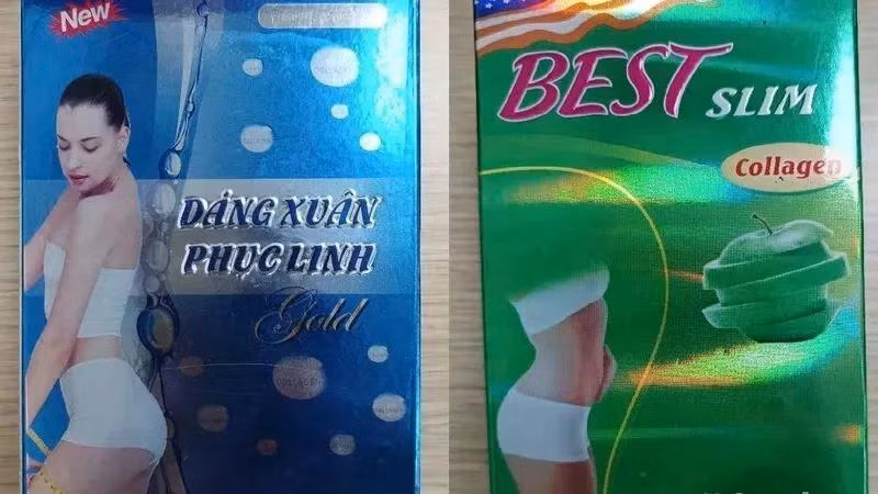 Hai mẫu thực phẩm bảo vệ sức khỏe kiểm nghiệm có chứa chất cấm sibutramine. (Ảnh: VFA)