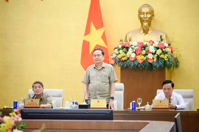 Chủ tịch Quốc hội Trần Thanh Mẫn phát biểu tại buổi làm việc. (Ảnh: DUY LINH)