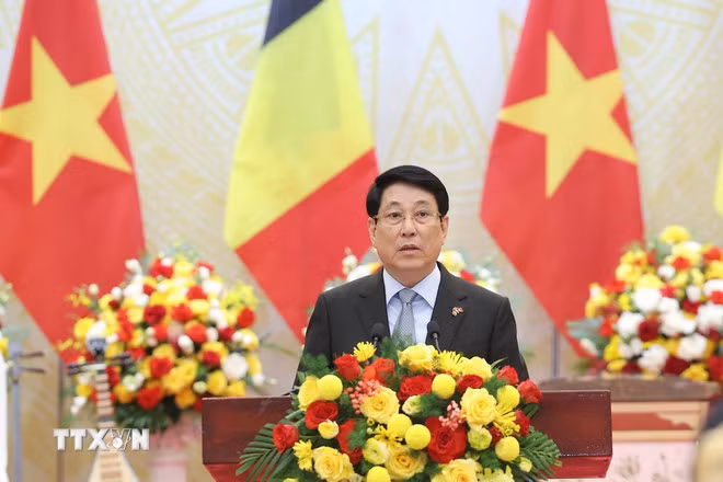 Chủ tịch nước Lương Cường phát biểu chào mừng. (Ảnh: Lâm Khánh/TTXVN)