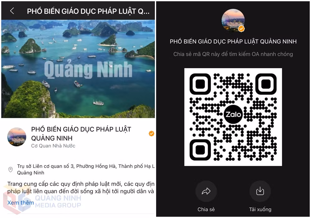 Kênh zalo OA “PHỔ BIẾN GIÁO DỤC PHÁP LUẬT QUẢNG NINH”.