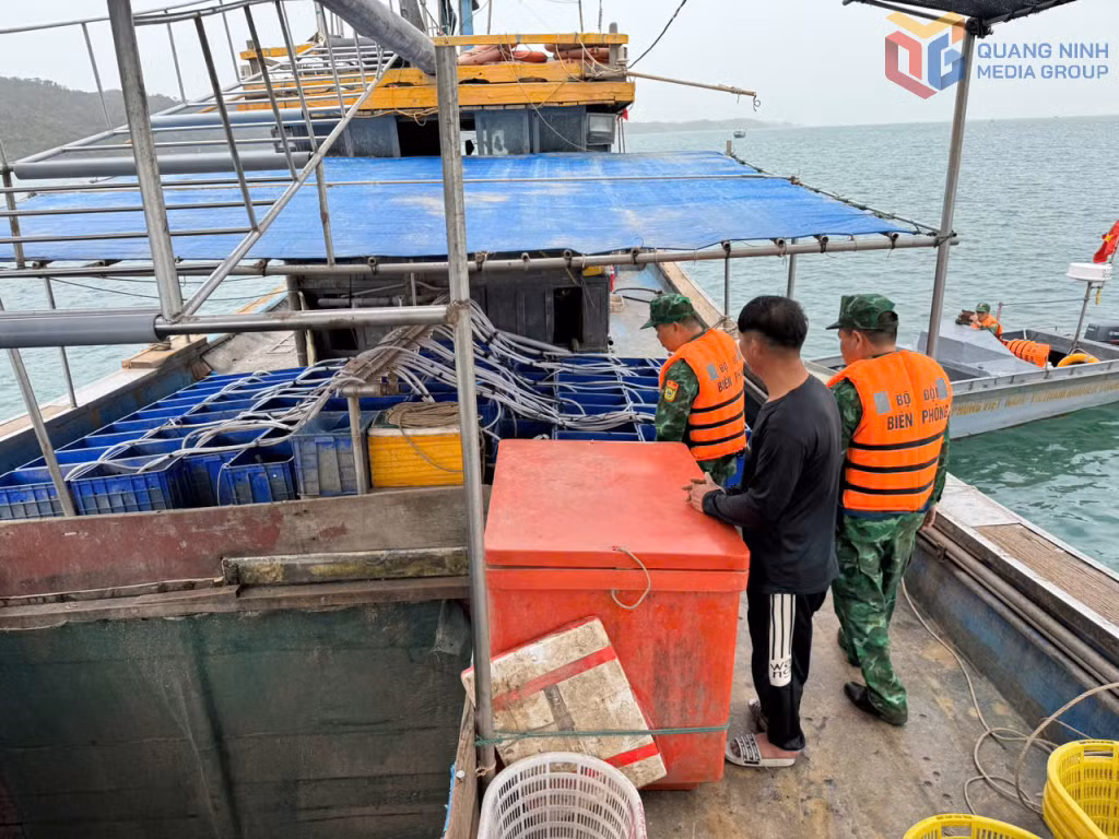 Đồn BP cửa khẩu cảng Vạn Gia kiểm tra đối với tàu 