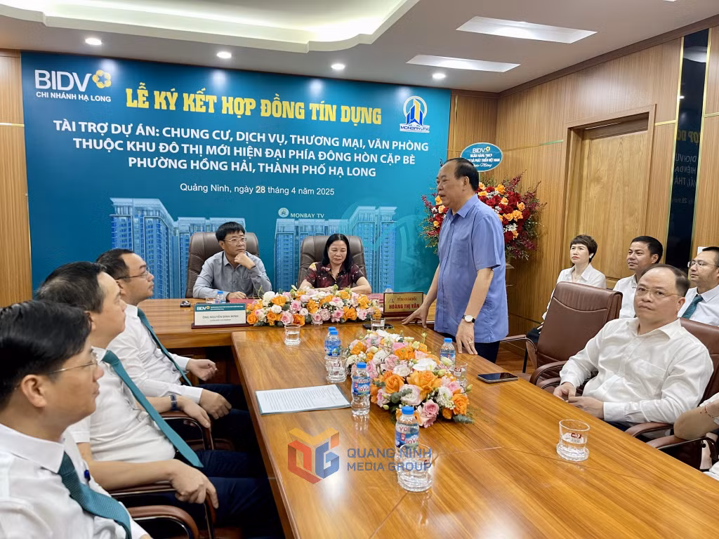 Đại diện Ngân hàng BIDV Chi nhánh Hạ Long và Công ty CP Đầu tư phát triển Monbay TV thông tin về tiến độ dự án, năng lực nhà đầu tư và cam kết của ngân hàng trong tài trợ tín dụng cho dự án.