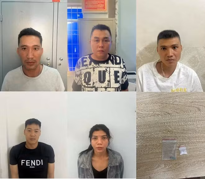 Nhóm đối tượng sử dụng ma tuý bị công an bắt giữ. Ảnh: Công an