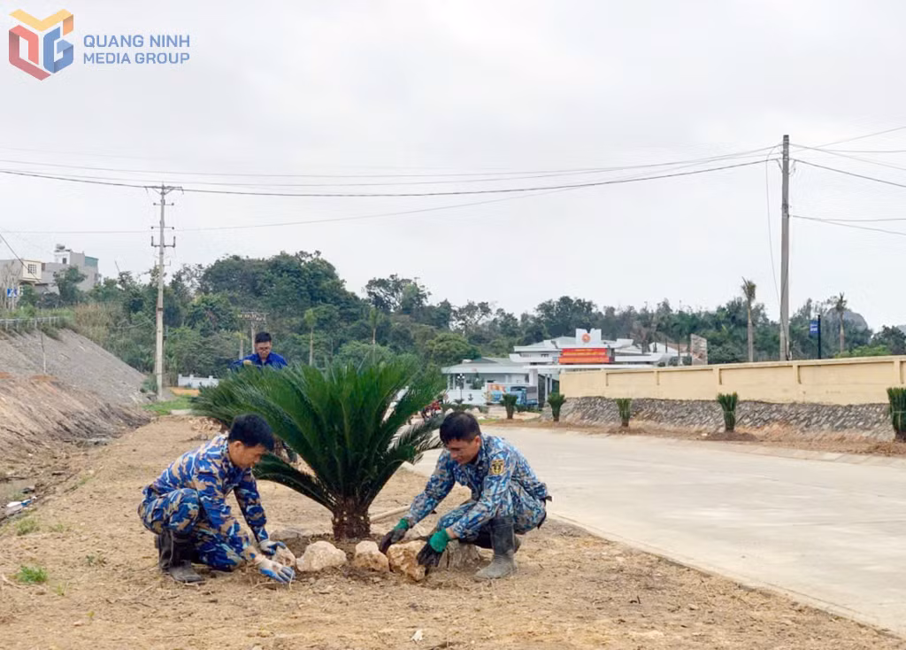Cán bộ, chiến sĩ Lữ đoàn Hải quân 170 chỉnh trang khuôn viên doanh trại đơn vị chính quy xanh, sạch đẹp.