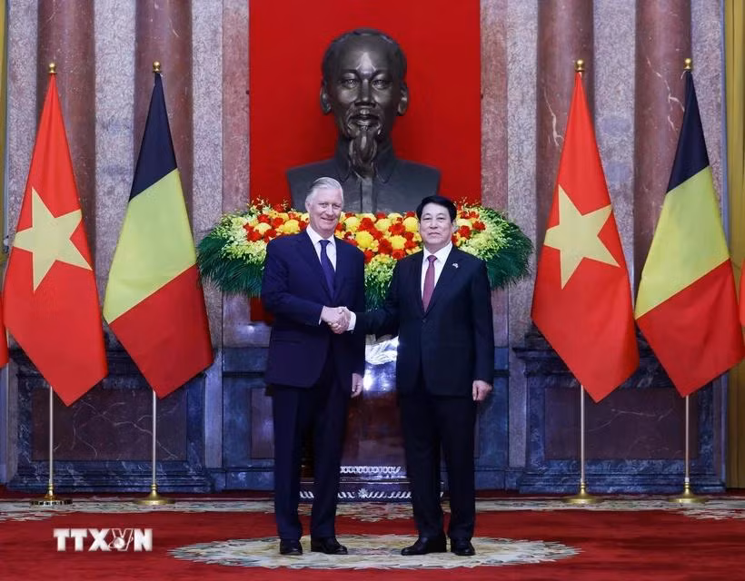 Chủ tịch nước Lương Cường hội kiến Nhà Vua Vương quốc Bỉ Philippe. (Ảnh: Lâm Khánh/TTXVN)